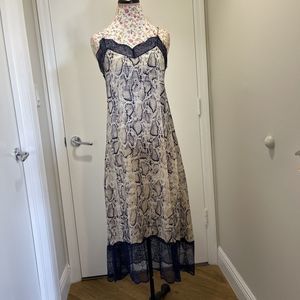 Muche Muchette Womens Snake Print Lace Hem Slip Dress 2 Pockets Size S M